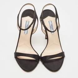 مملوكة مسبقًا Prada Black Satin Ankle Strap Sandals Size 38