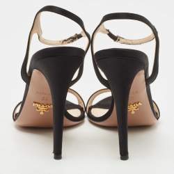 مملوكة مسبقًا Prada Black Satin Ankle Strap Sandals Size 38