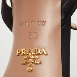 مملوكة مسبقًا Prada Black Satin Ankle Strap Sandals Size 38
