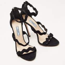 Prada Black Suede Ankle Strap Sandals Size 38