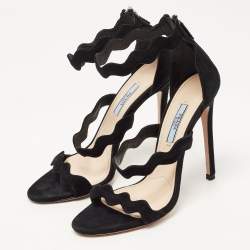 Prada Black Suede Ankle Strap Sandals Size 38
