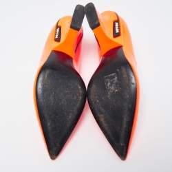 Pre Owned Prada Orange Patent Leather Mary Jane Block Heel Pumps Size 40