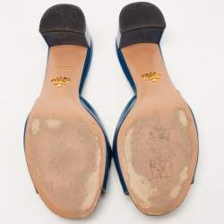 Pre Owned Prada Blue Saffiano Vernice Leather Slide Sandals Size 37