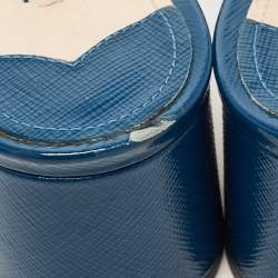 Pre Owned Prada Blue Saffiano Vernice Leather Slide Sandals Size 37