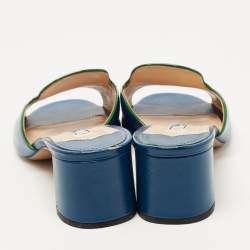 Pre Owned Prada Blue Saffiano Vernice Leather Slide Sandals Size 37