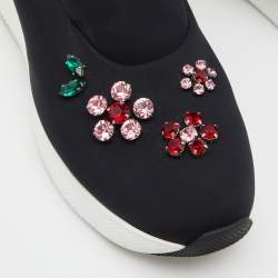 Pre Owned Prada Black Neoprene Crystal Embellished Slip On Sneakers Size 38.5