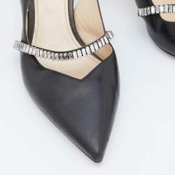 مملوكة مسبقًا Prada Black Leather Crystal Embellished Slingback Pumps Size 39