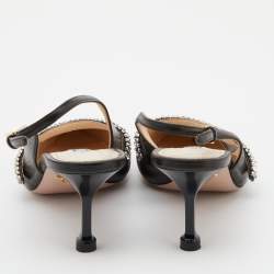 مملوكة مسبقًا Prada Black Leather Crystal Embellished Slingback Pumps Size 39