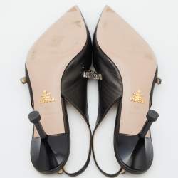 مملوكة مسبقًا Prada Black Leather Crystal Embellished Slingback Pumps Size 39