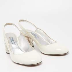 مملوكة مسبقًا Prada White Patent Leather Slingback Pumps Size 39