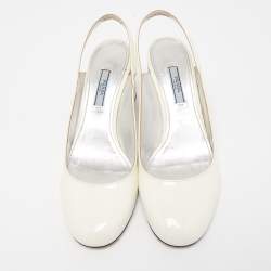 مملوكة مسبقًا Prada White Patent Leather Slingback Pumps Size 39