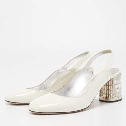 مملوكة مسبقًا Prada White Patent Leather Slingback Pumps Size 39