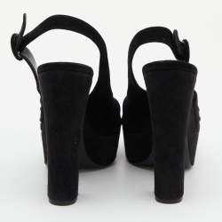 Pre Owned Prada Black Pleated Suede Peep Toe Platform Slingback Pumps Size 38.5