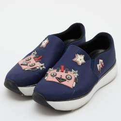 Pre Owned Prada Navy Blue Fabric Slip On Sneakers Size 38.5