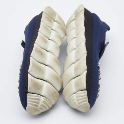 Pre Owned Prada Navy Blue Fabric Crystal Embellished Mary Jane Sneakers Size 38