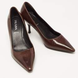 Pre Owned Prada Brown Leather Pointed Toe Pumps Size 37