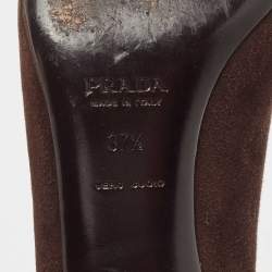 Pre Owned Prada Brown Suede Buckle Embellished Pointed Toe Pumps Size 37.5