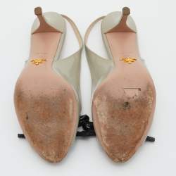 Pre Owned Prada Light Green Patent Leather Bow Slingback Sandals Size 39
