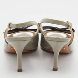Pre Owned Prada Light Green Patent Leather Bow Slingback Sandals Size 39