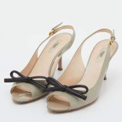 Pre Owned Prada Light Green Patent Leather Bow Slingback Sandals Size 39
