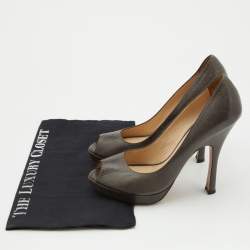 Pre Owned Prada Grey Leather Peep Toe Platform Pumps Size 38