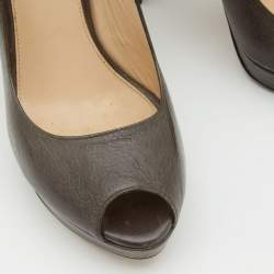 Pre Owned Prada Grey Leather Peep Toe Platform Pumps Size 38