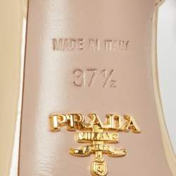 Prada Beige Patent Leather Cross Strap Platform Ankle Strap Sandals Size 37.5
