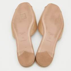 Prada Beige Patent Leather Crystal Embellished Flat Slides Size 38