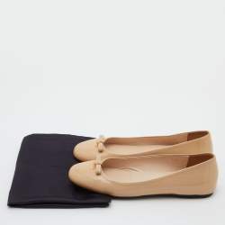 Prada Beige Patent Leather Bow Ballet Flats Size 38.5