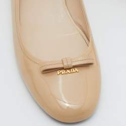 Prada Beige Patent Leather Bow Ballet Flats Size 38.5