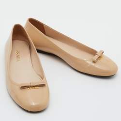 Prada Beige Patent Leather Bow Ballet Flats Size 38.5