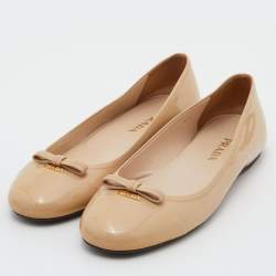 Prada Beige Patent Leather Bow Ballet Flats Size 38.5