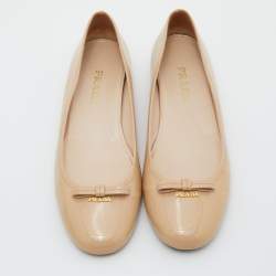 Prada Beige Patent Leather Bow Ballet Flats Size 38.5