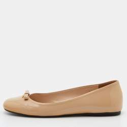 Prada Beige Patent Leather Bow Ballet Flats Size 38.5