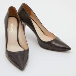 Prada Dark Brown Leather Pointed Toe Pumps Size 38.5