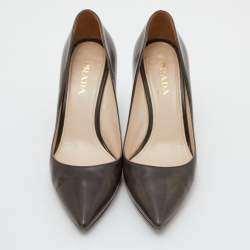 Prada Dark Brown Leather Pointed Toe Pumps Size 38.5