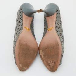 Pre Owned Prada Light Blue Lasercut Leather Peep Toe Pumps Size 38.5