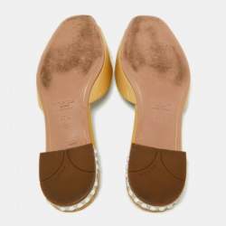 Pre Owned Prada Light Yellow Patent Leather Bow Crystal Embellished Flat Slides Size 37.5