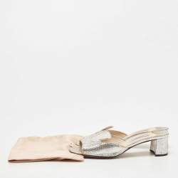 Prada Metallic Silver Python Embossed Leather Slide Sandals Size 36