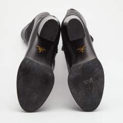 Pre Owned Prada Black Leather Knee Length Block Heel Boots Size 37