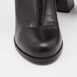 Pre Owned Prada Black Leather Knee Length Block Heel Boots Size 37