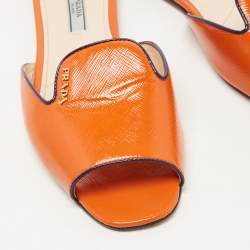 Prada Orange Patent Leather Flat Slides Size 38.5