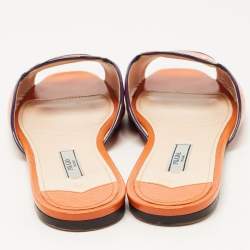 Prada Orange Patent Leather Flat Slides Size 38.5
