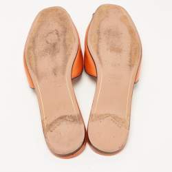 Prada Orange Patent Leather Flat Slides Size 38.5