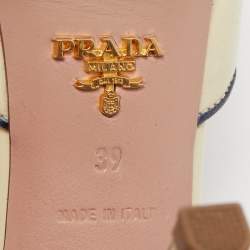 Prada Cream/Navy Blue Leather Cross Strap Slide Sandals Size 39
