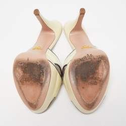 Prada Cream/Navy Blue Leather Cross Strap Slide Sandals Size 39