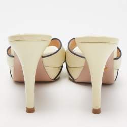 Prada Cream/Navy Blue Leather Cross Strap Slide Sandals Size 39