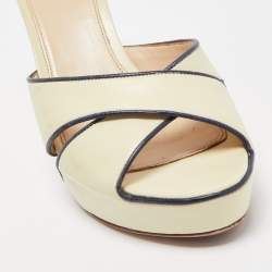 Prada Cream/Navy Blue Leather Cross Strap Slide Sandals Size 39