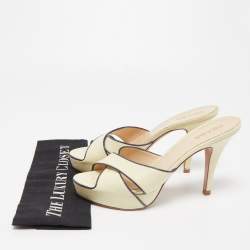 Prada Cream/Navy Blue Leather Cross Strap Slide Sandals Size 39
