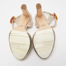 Prada Light Grey Suede Platform Ankle Strap Espadrille Sandals Size 37.5